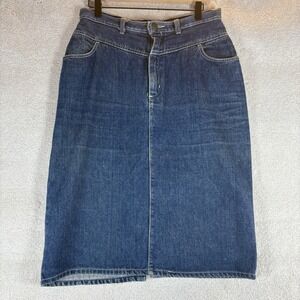 VTG  1980s GITANO‎ 100% Cotton Denim Jean Midi Skirt Back Slit Women's Size 12